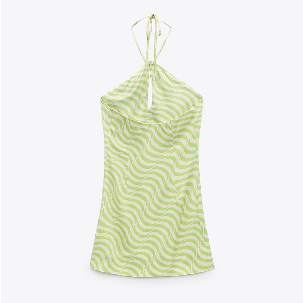 Zara Satin Green White Dress